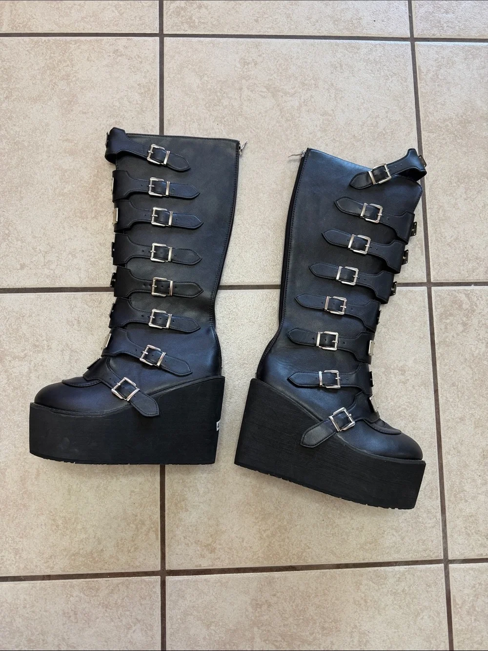 Goth Platform Buckle Knee High Boots Black Punk Alternative EU 40